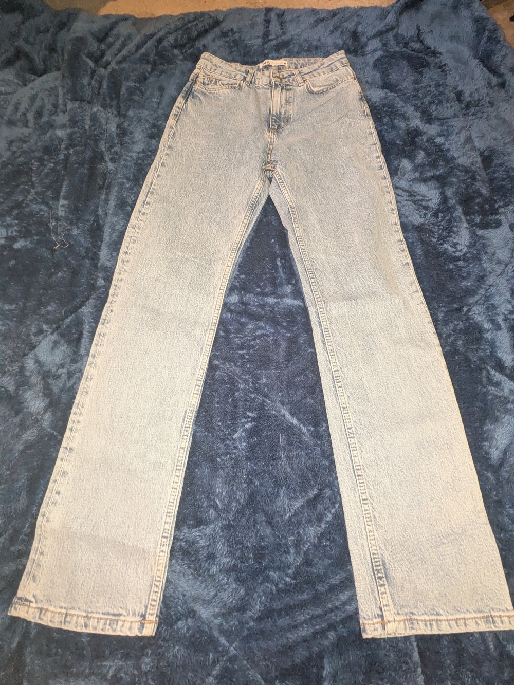 Zara Light Blue Flared Wide-Leg Jeans